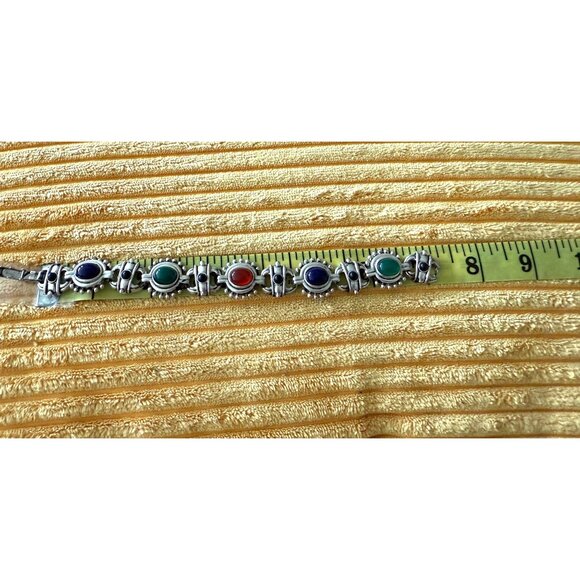 Vintage Multi-Stone Silver-Tone Bracelet  Orange Green & Blue Accents - Picture 5 of 6